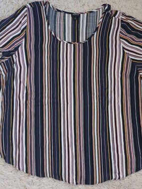 Torrid Womens Size 2 (2X) Striped Blouse Multicolor Short Sleeve Button Back Top